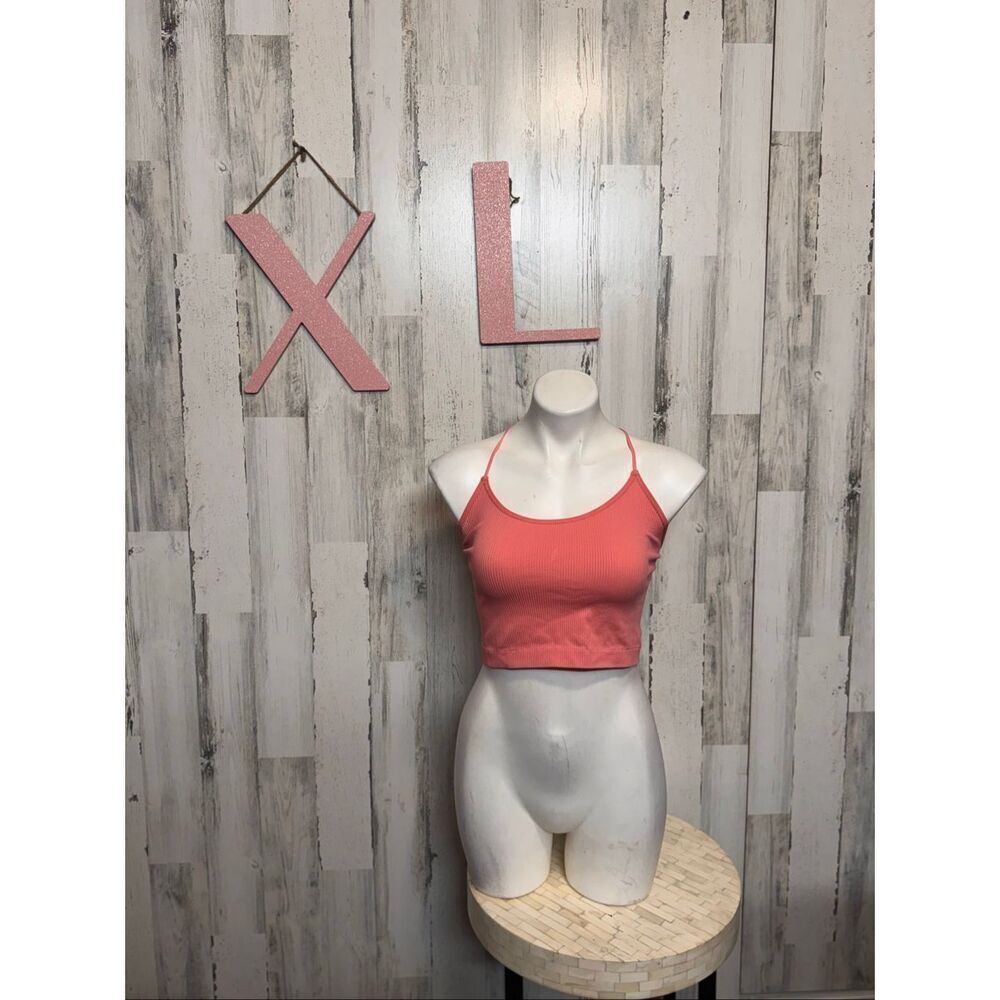 Calsie Coral Ribbed Strappy Crop Top XL | Open Back Criss Cross Stretch Tank